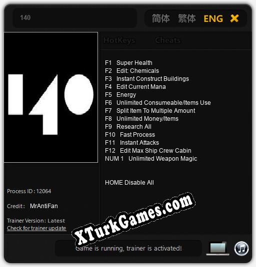 İçin Trainer’ı Çıktı 140 [v1.0.3]