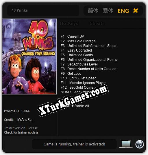 40 Winks: Cheats, Trainer +13 [MrAntiFan]