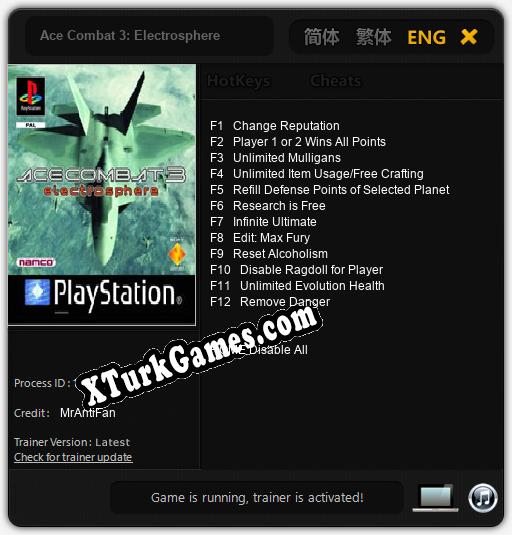 Ace Combat 3: Electrosphere: Cheats, Trainer +12 [MrAntiFan]