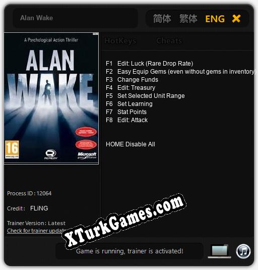 Alan Wake: Trainer’ı (V1.0.89)