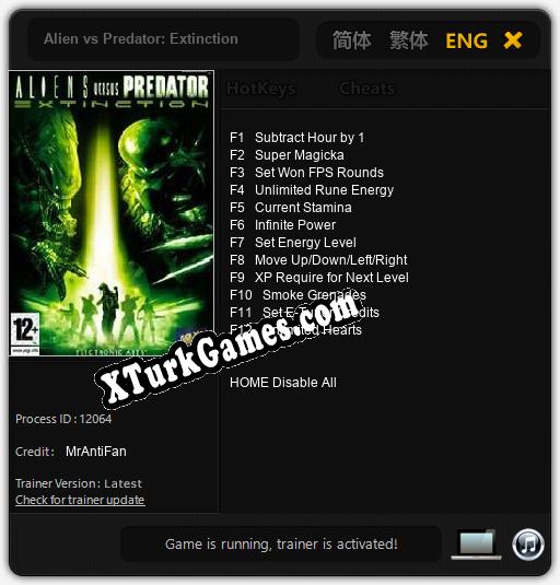 Alien vs Predator: Extinction: Trainer +12 [v1.2]