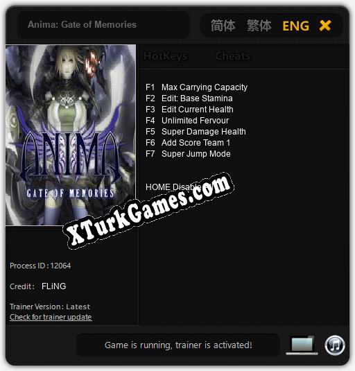 İçin Trainer’ı Çıktı Anima: Gate of Memories [v1.0.6]