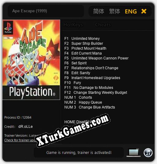 Ape Escape (1999): Cheats, Trainer +15 [dR.oLLe]