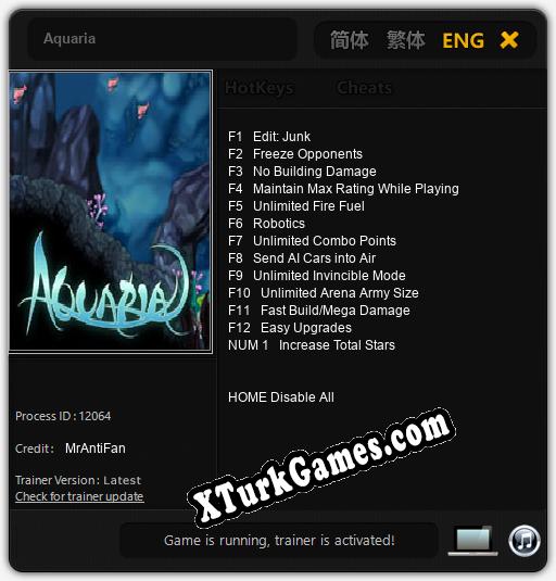 İçin Trainer’ı Çıktı Aquaria [v1.0.4]