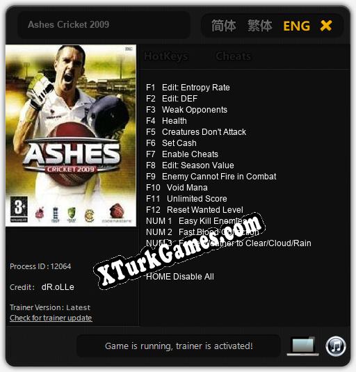 İçin Trainer’ı Çıktı Ashes Cricket 2009 [v1.0.6]