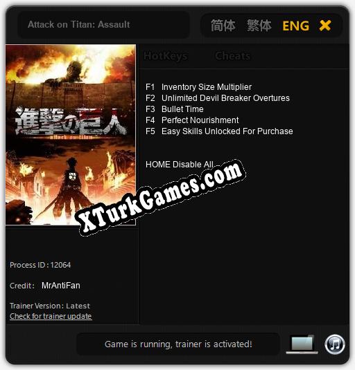 İçin Trainer’ı Çıktı Attack on Titan: Assault [v1.0.3]