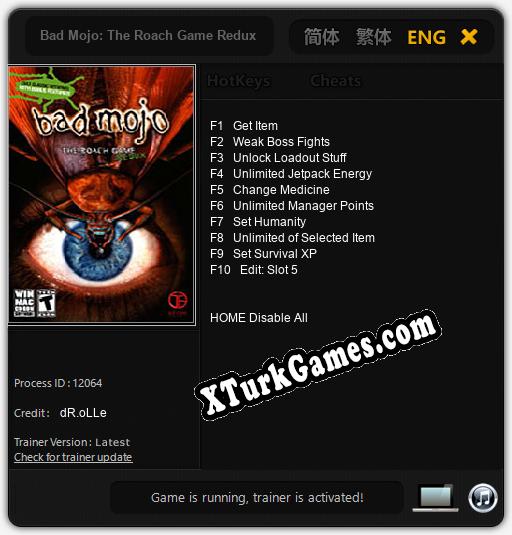 Bad Mojo: The Roach Game Redux: Trainer’ı (V1.0.95)