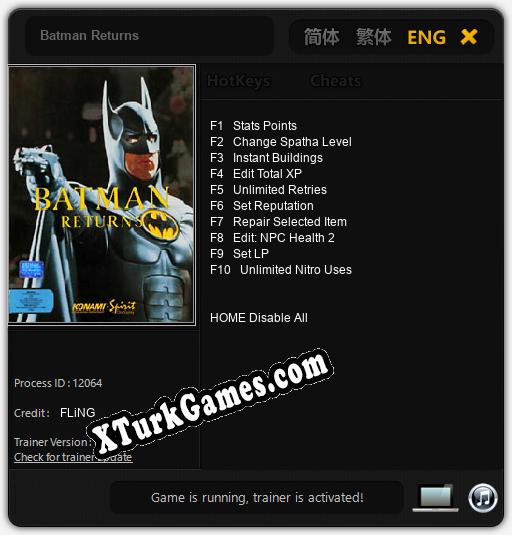 Batman Returns: Trainer +10 [v1.2]