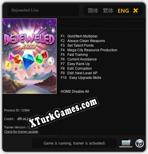 Bejeweled Live: Trainer’ı (V1.0.44)