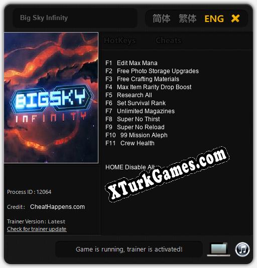 İçin Trainer’ı Çıktı Big Sky Infinity [v1.0.1]