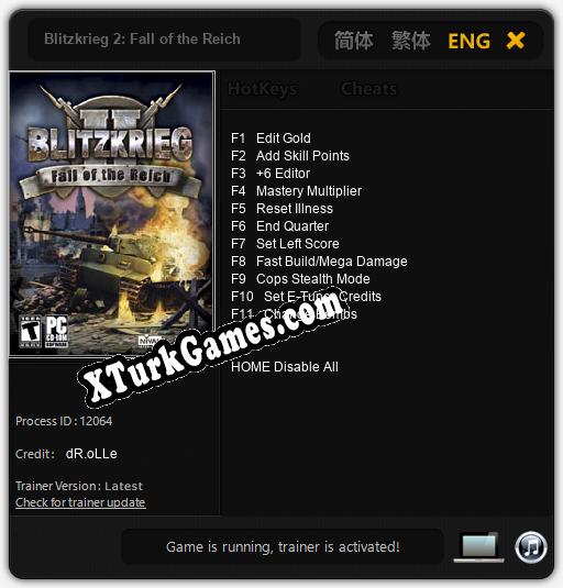 İçin Trainer’ı Çıktı Blitzkrieg 2: Fall of the Reich [v1.0.9]