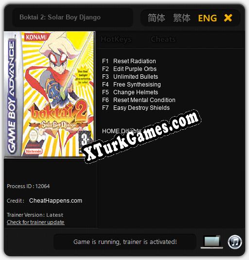İçin Trainer’ı Çıktı Boktai 2: Solar Boy Django [v1.0.3]