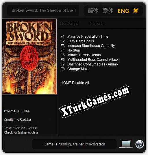 İçin Trainer’ı Çıktı Broken Sword: The Shadow of the Templars [v1.0.7]