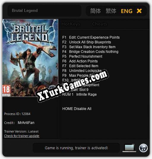 Brutal Legend: Trainer’ı (V1.0.8)