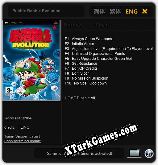 İçin Trainer’ı Çıktı Bubble Bobble Evolution [v1.0.7]