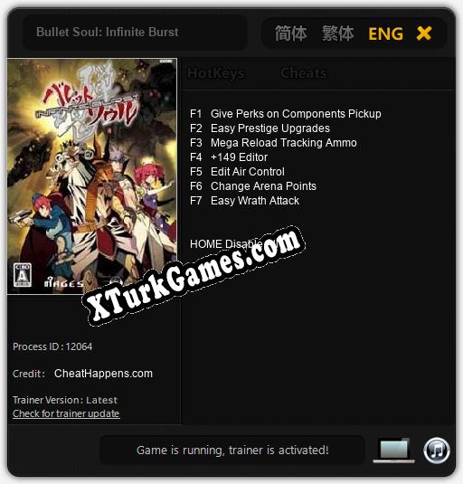 İçin Trainer’ı Çıktı Bullet Soul: Infinite Burst [v1.0.8]