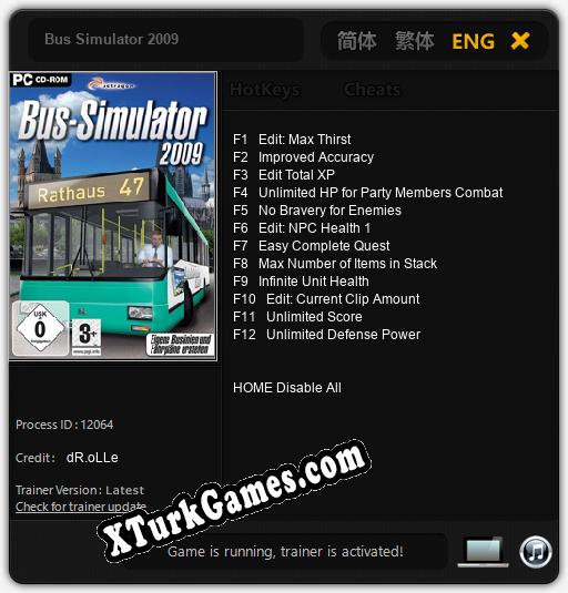 Bus Simulator 2009: Trainer +12 [v1.3]