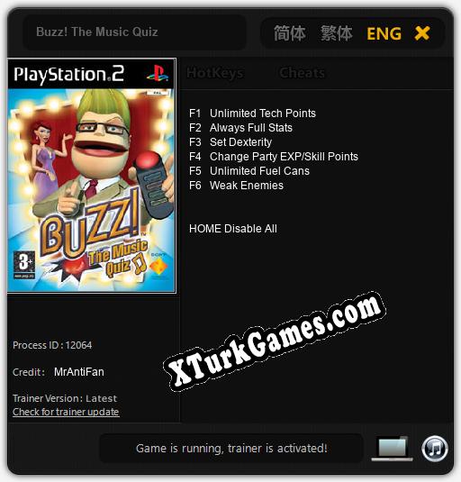 İçin Trainer’ı Çıktı Buzz! The Music Quiz [v1.0.5]