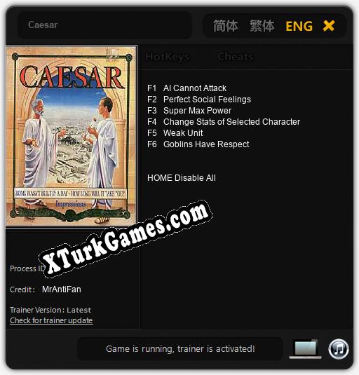 İçin Trainer’ı Çıktı Caesar [v1.0.6]