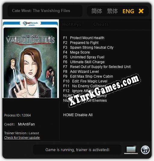 İçin Trainer’ı Çıktı Cate West: The Vanishing Files [v1.0.2]