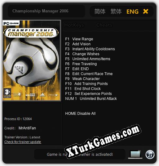 Championship Manager 2006: Trainer +13 [v1.6]
