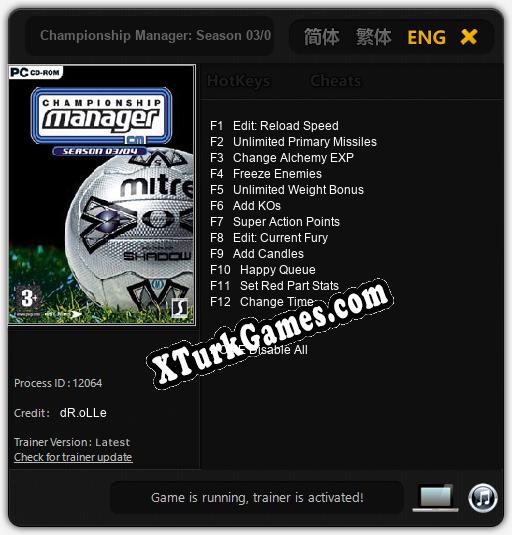 Championship Manager: Season 03/04: Trainer +12 [v1.1]