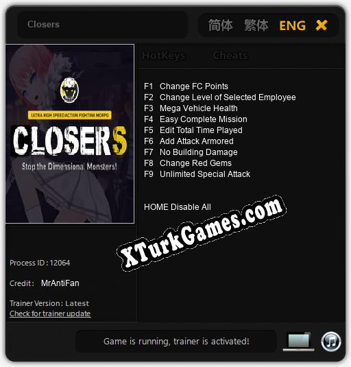 Closers: Cheats, Trainer +9 [MrAntiFan]