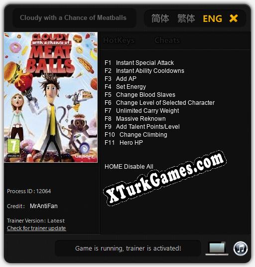 İçin Trainer’ı Çıktı Cloudy with a Chance of Meatballs [v1.0.7]