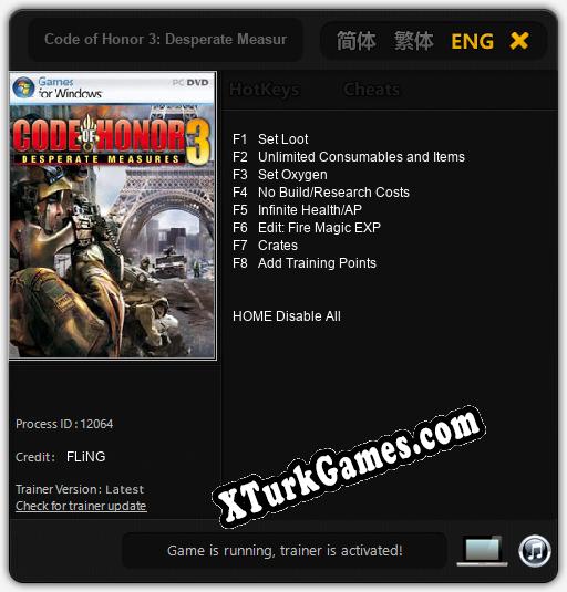 İçin Trainer’ı Çıktı Code of Honor 3: Desperate Measures [v1.0.6]
