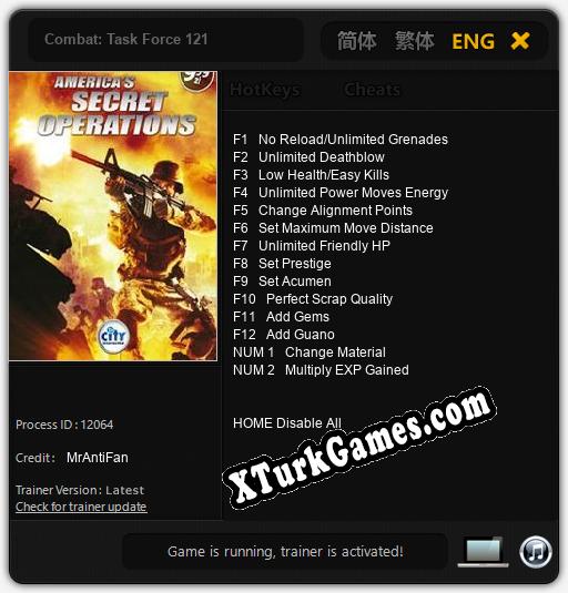 İçin Trainer’ı Çıktı Combat: Task Force 121 [v1.0.4]