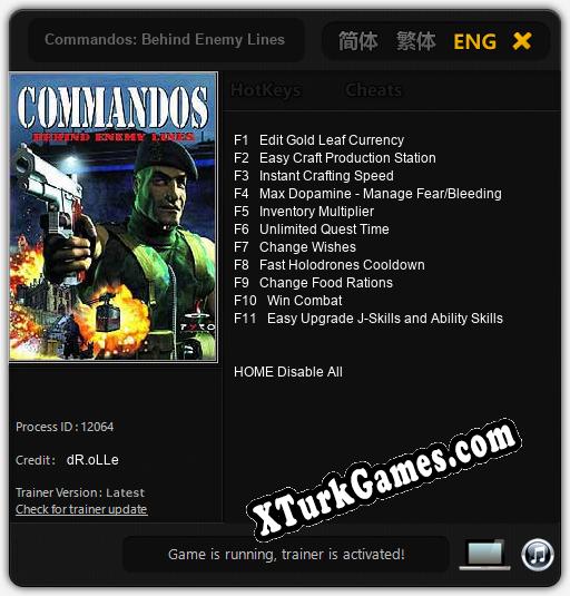 İçin Trainer’ı Çıktı Commandos: Behind Enemy Lines [v1.0.8]