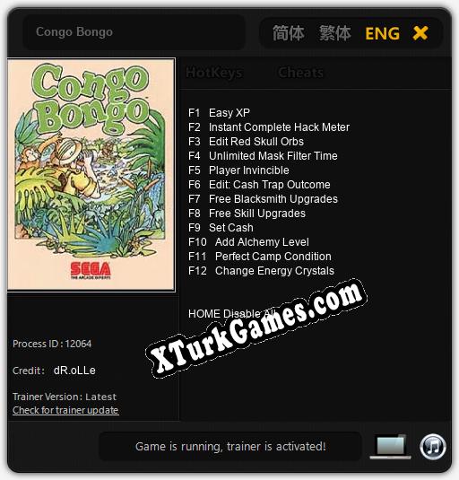 İçin Trainer’ı Çıktı Congo Bongo [v1.0.7]