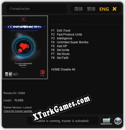 Conspiracies: Cheats, Trainer +8 [FLiNG]