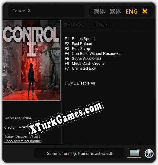 Control 2: Cheats, Trainer +7 [MrAntiFan]