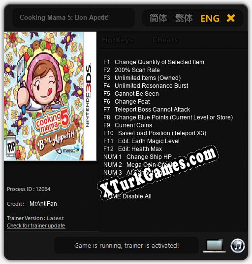 Cooking Mama 5: Bon Apetit!: Cheats, Trainer +15 [MrAntiFan]