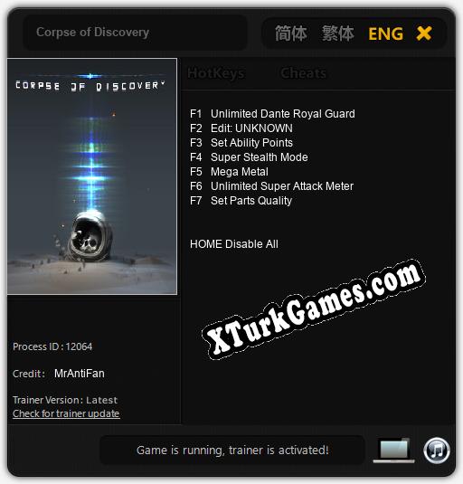 İçin Trainer’ı Çıktı Corpse of Discovery [v1.0.4]