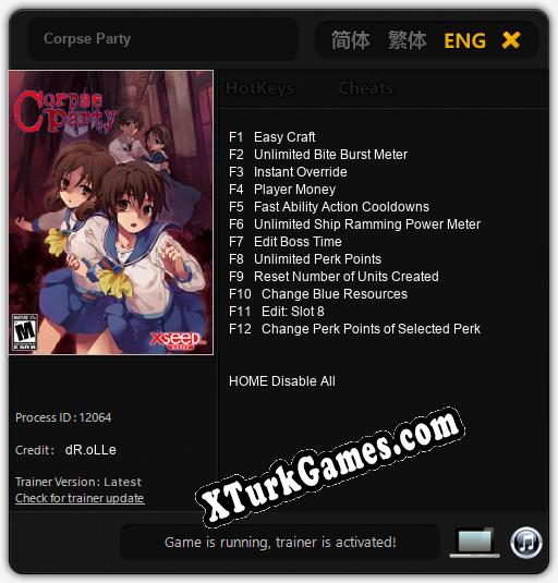 İçin Trainer’ı Çıktı Corpse Party [v1.0.7]