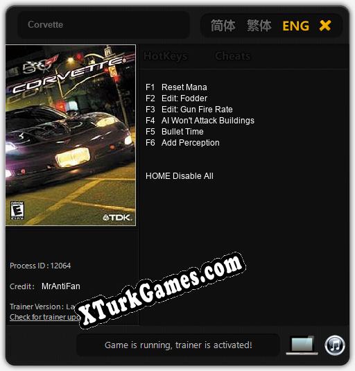 İçin Trainer’ı Çıktı Corvette [v1.0.9]