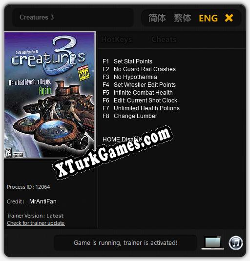 Creatures 3: Trainer +8 [v1.7]