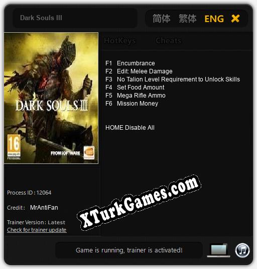 İçin Trainer’ı Çıktı Dark Souls III [v1.0.3]