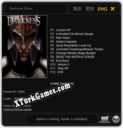İçin Trainer’ı Çıktı Darkness Rises [v1.0.6]