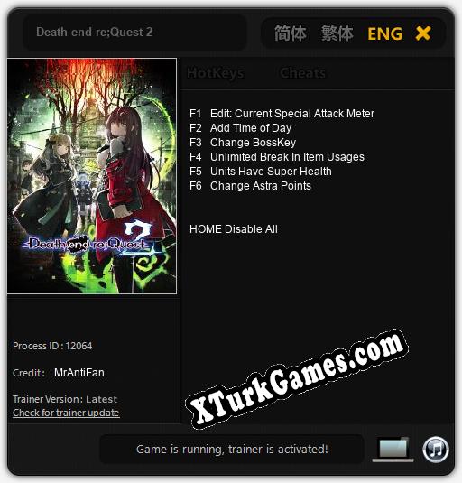 İçin Trainer’ı Çıktı Death end re;Quest 2 [v1.0.5]