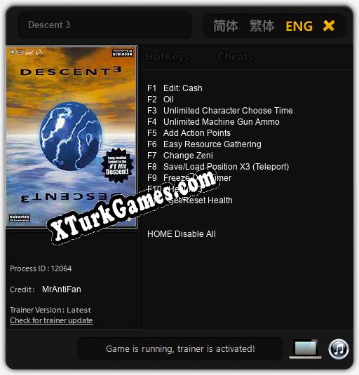Descent 3: Trainer’ı (V1.0.98)