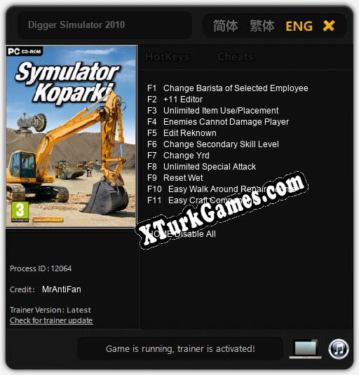 İçin Trainer’ı Çıktı Digger Simulator 2010 [v1.0.8]