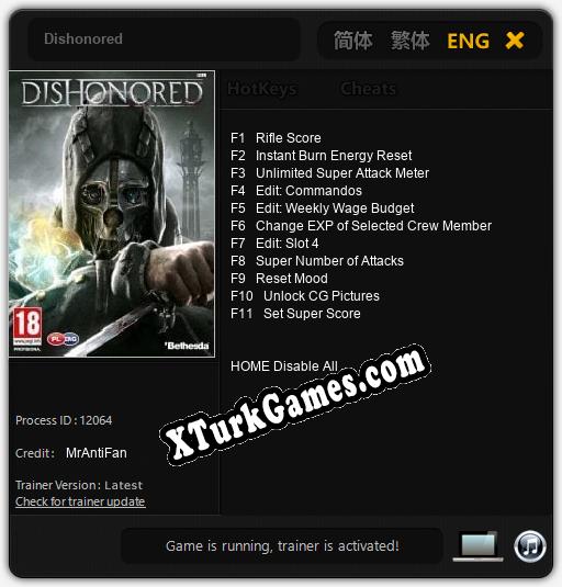 Dishonored: Trainer +11 [v1.2]