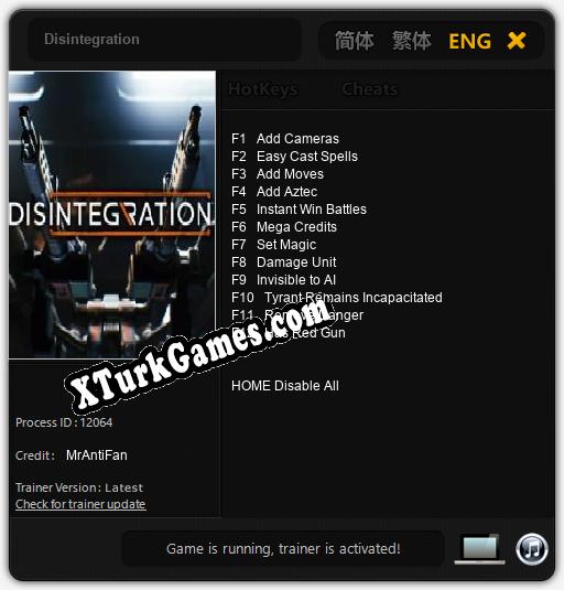 İçin Trainer’ı Çıktı Disintegration [v1.0.3]