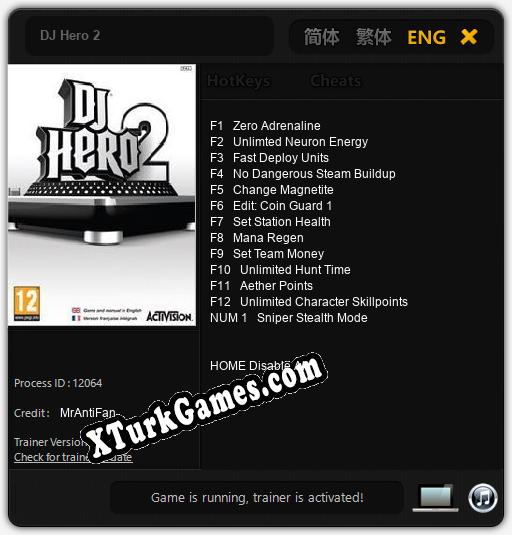 İçin Trainer’ı Çıktı DJ Hero 2 [v1.0.5]