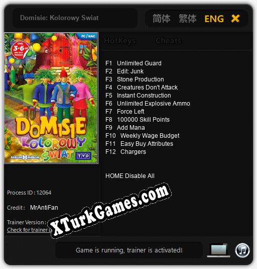 İçin Trainer’ı Çıktı Domisie: Kolorowy Swiat [v1.0.3]