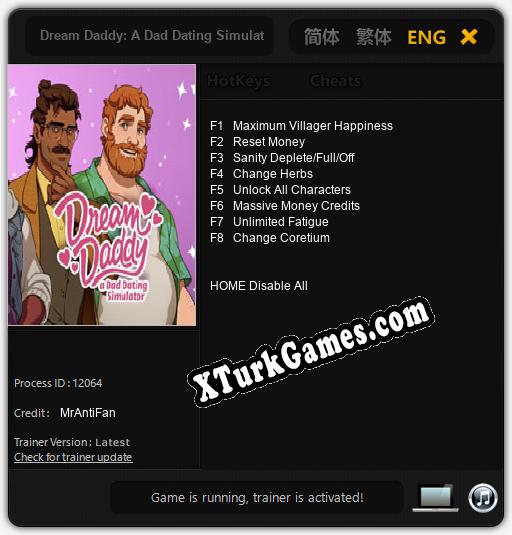 İçin Trainer’ı Çıktı Dream Daddy: A Dad Dating Simulator [v1.0.6]