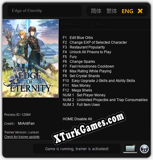 İçin Trainer’ı Çıktı Edge of Eternity [v1.0.4]